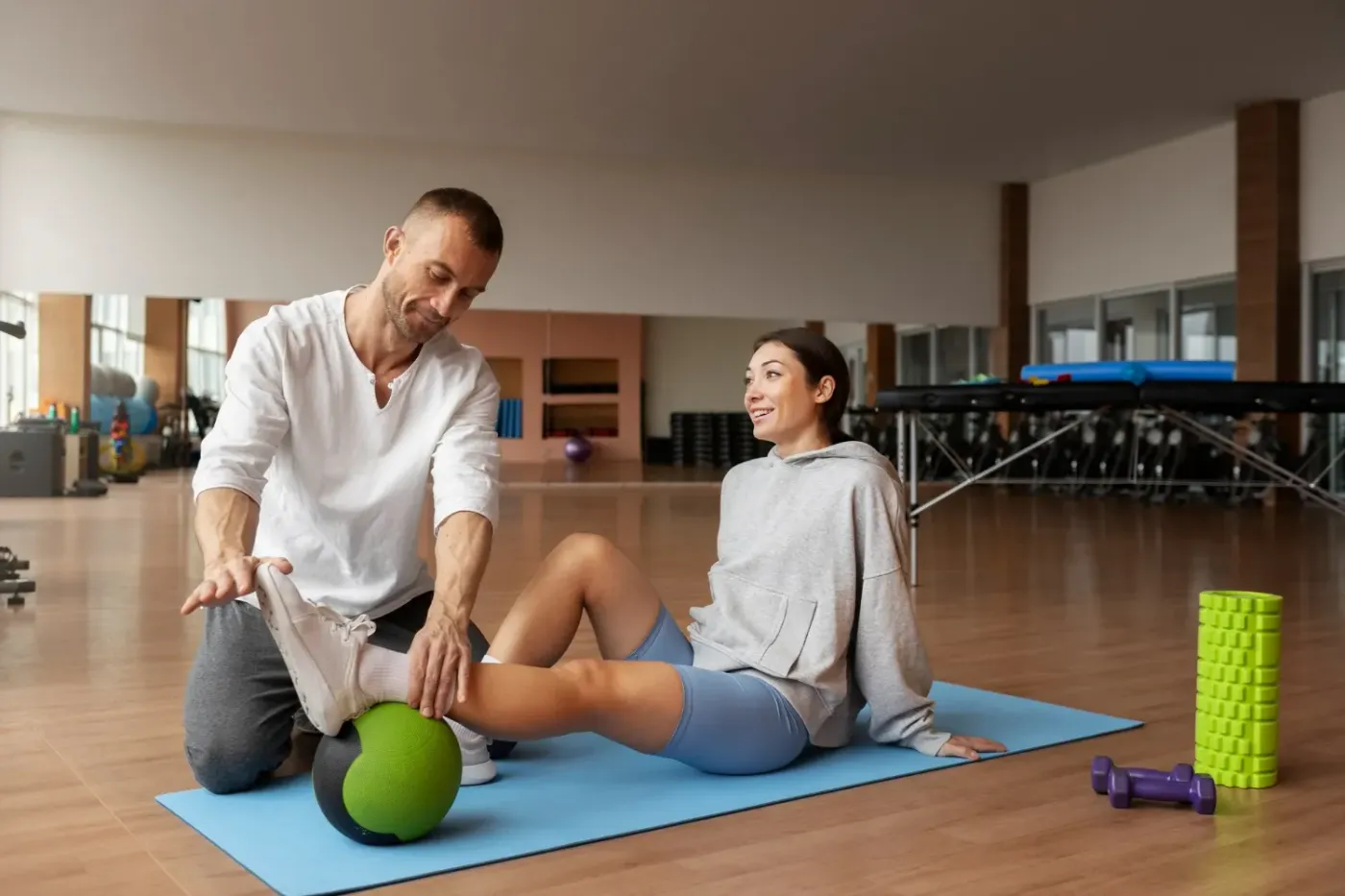 Sports rehabilitation training with physical therapist