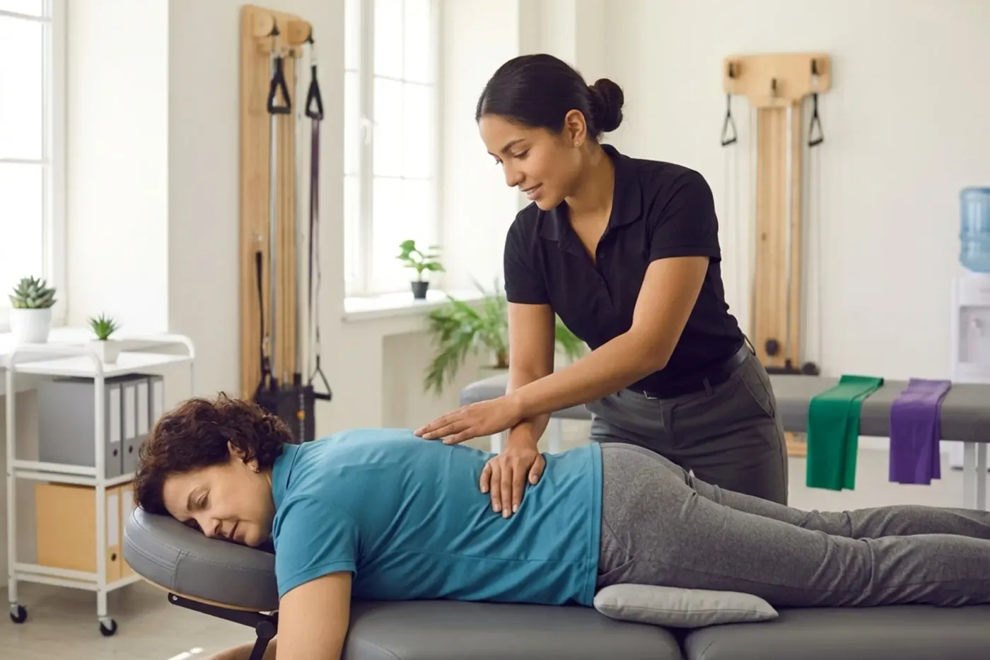 Therapist guiding a patient through hands-on spinal treatment
