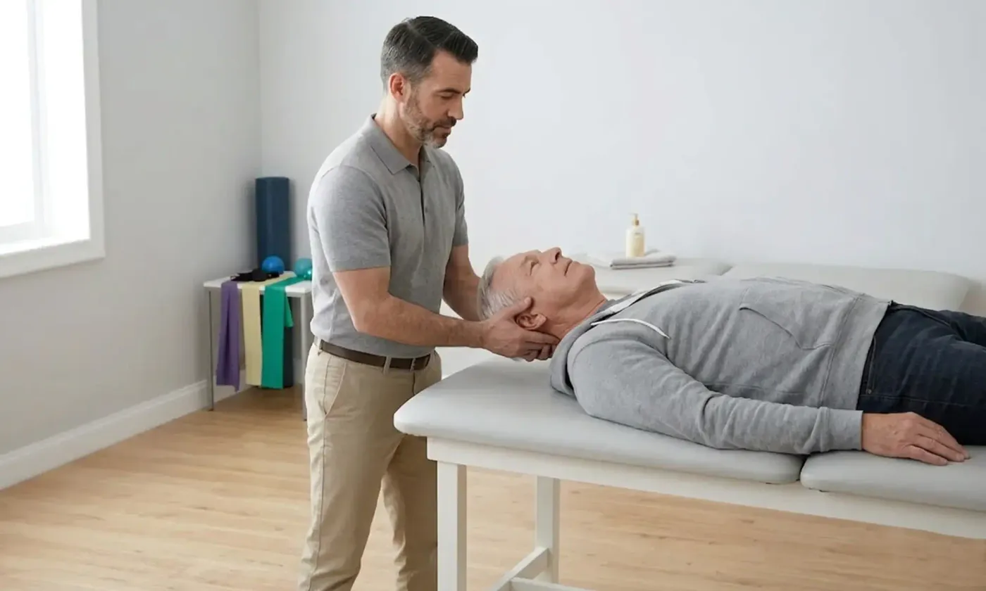 Therapist guiding a patient through post operative strengthening exercises